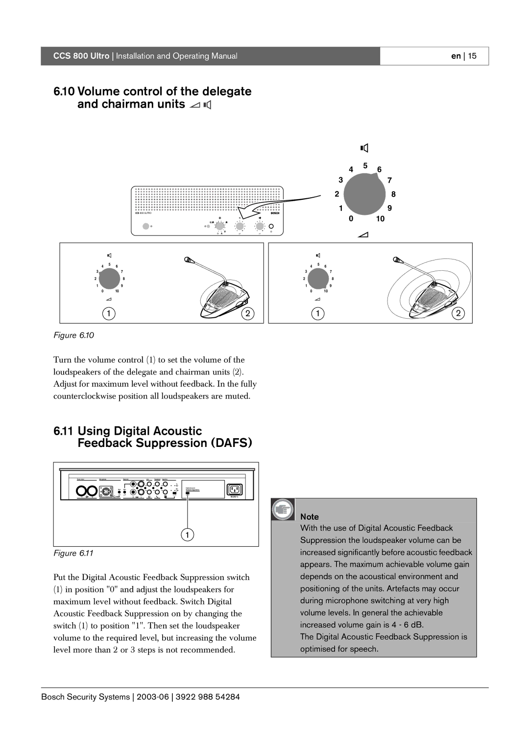 Bosch Appliances CCS 800 Ultro manual Volume control of the delegate and chairman units 