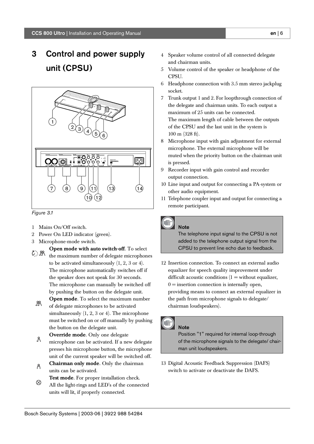 Bosch Appliances CCS 800 Ultro manual Control and power supply unit Cpsu 