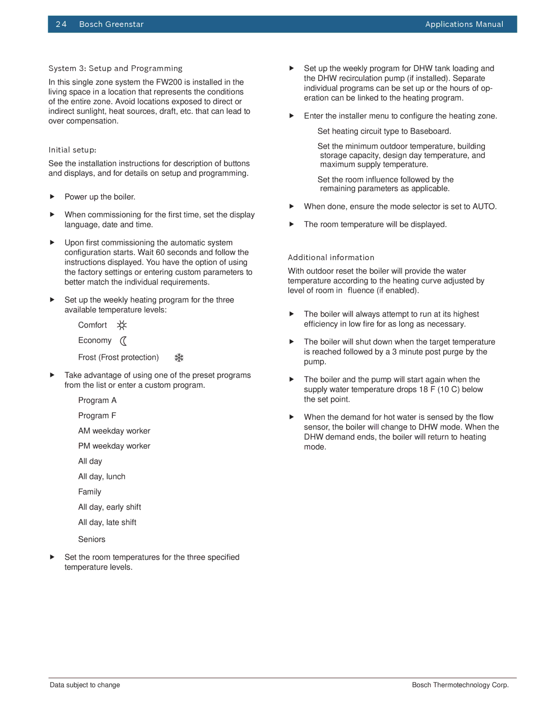 Bosch Appliances 100 Combi Boiler manual System 3 Setup and Programming, Initial setup 