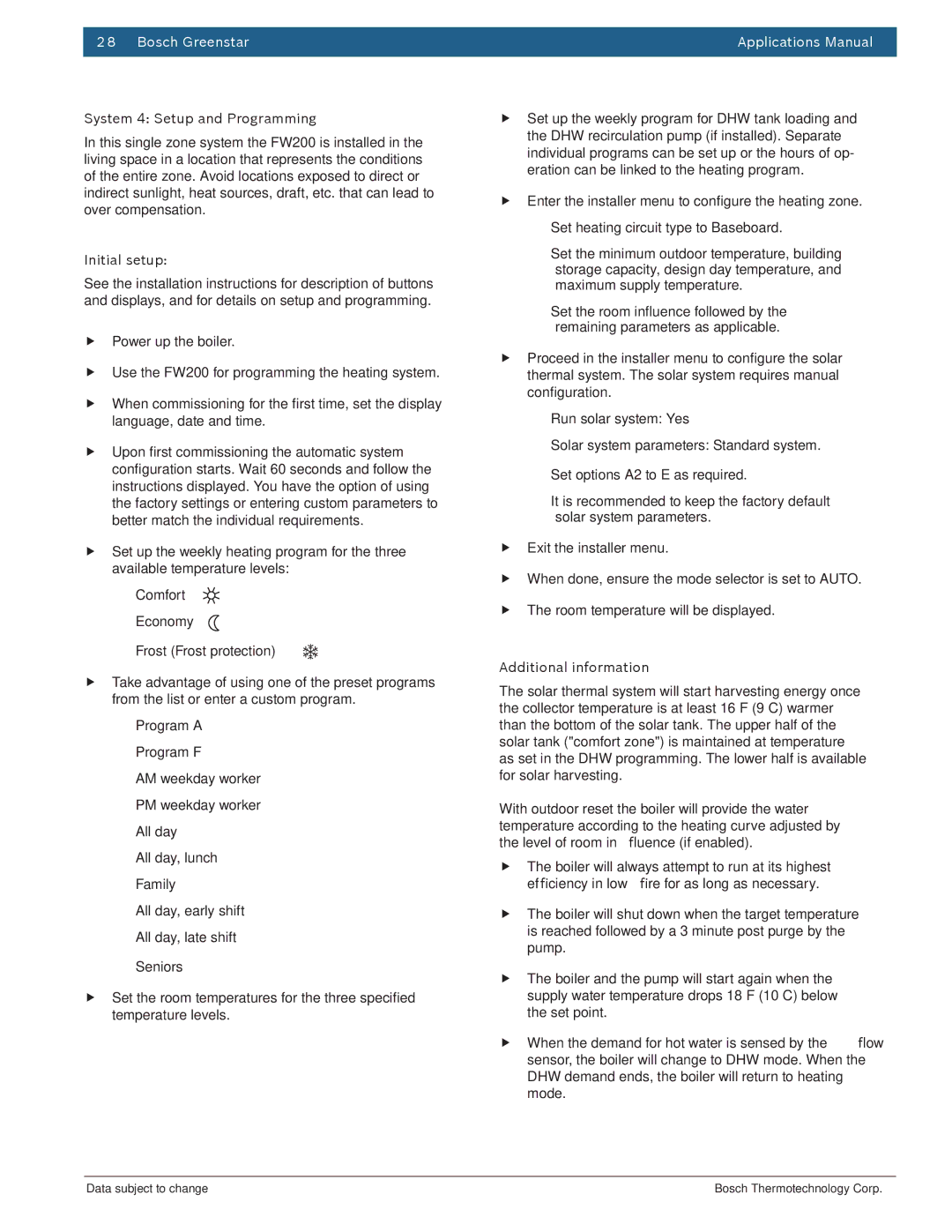 Bosch Appliances 100 Combi Boiler manual System 4 Setup and Programming, Initial setup 