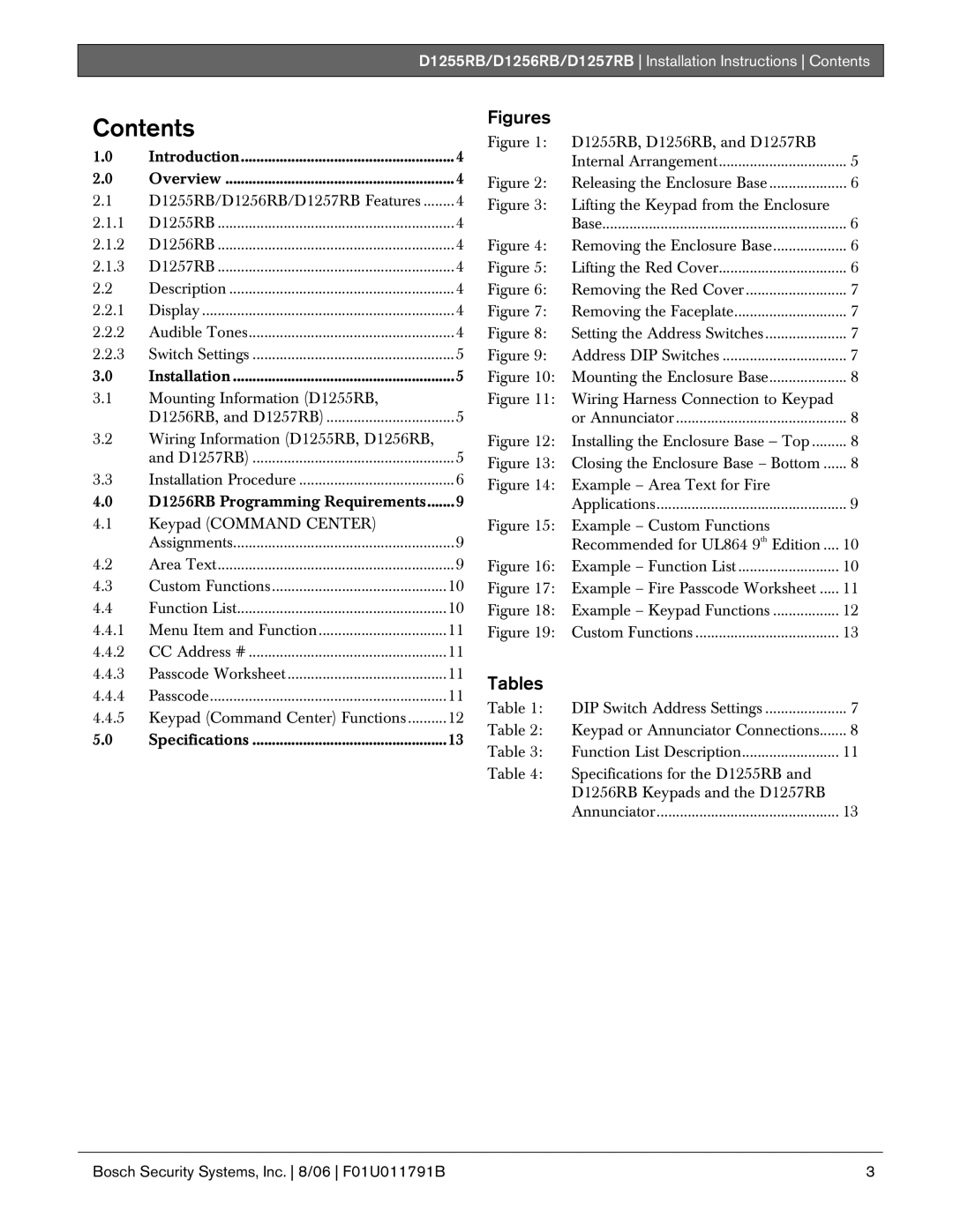 Bosch Appliances D1256RB, D1255RB, D1257RB installation instructions Contents 