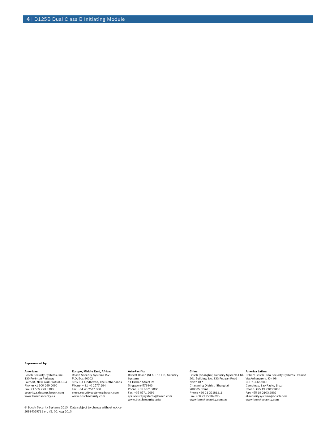 Bosch Appliances manual D125B Dual Class B Initiating Module 