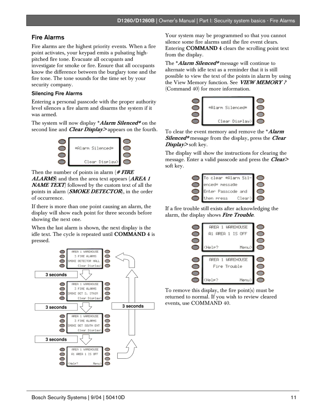 Bosch Appliances D1260B owner manual Silencing Fire Alarms 