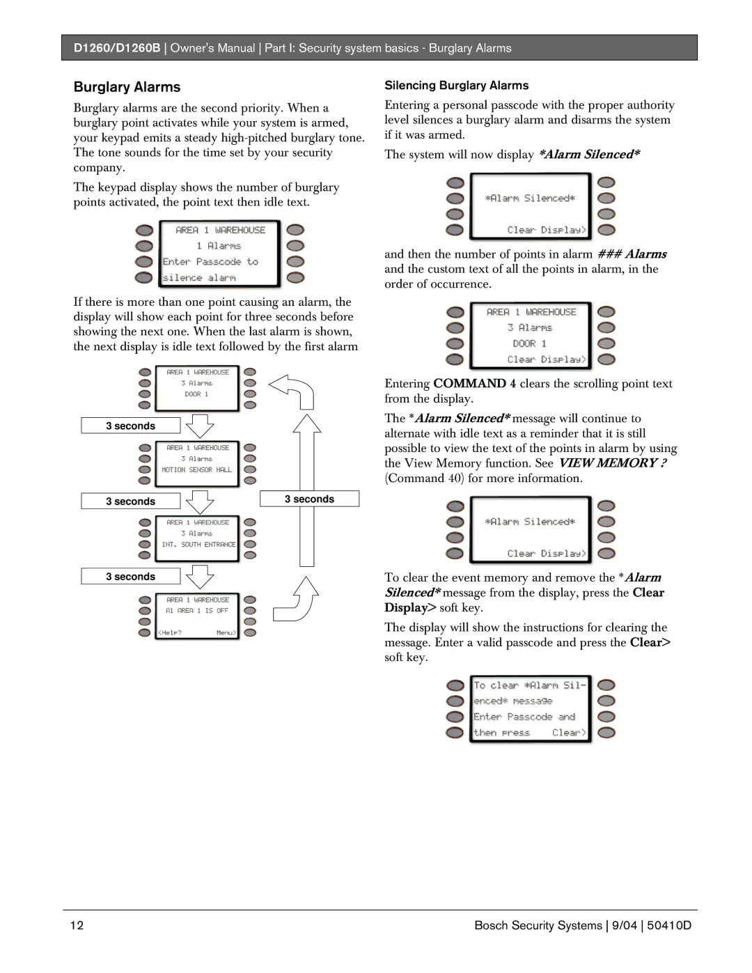 Bosch Appliances D1260B owner manual Silencing Burglary Alarms 