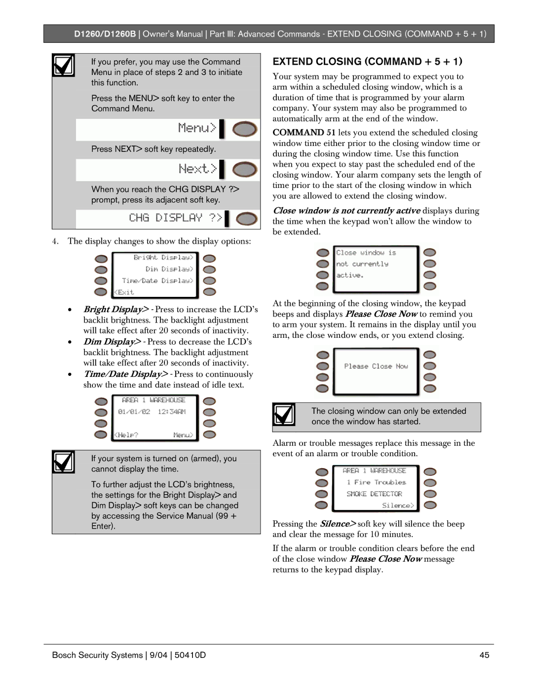 Bosch Appliances D1260B owner manual Extend Closing Command + 5 + 