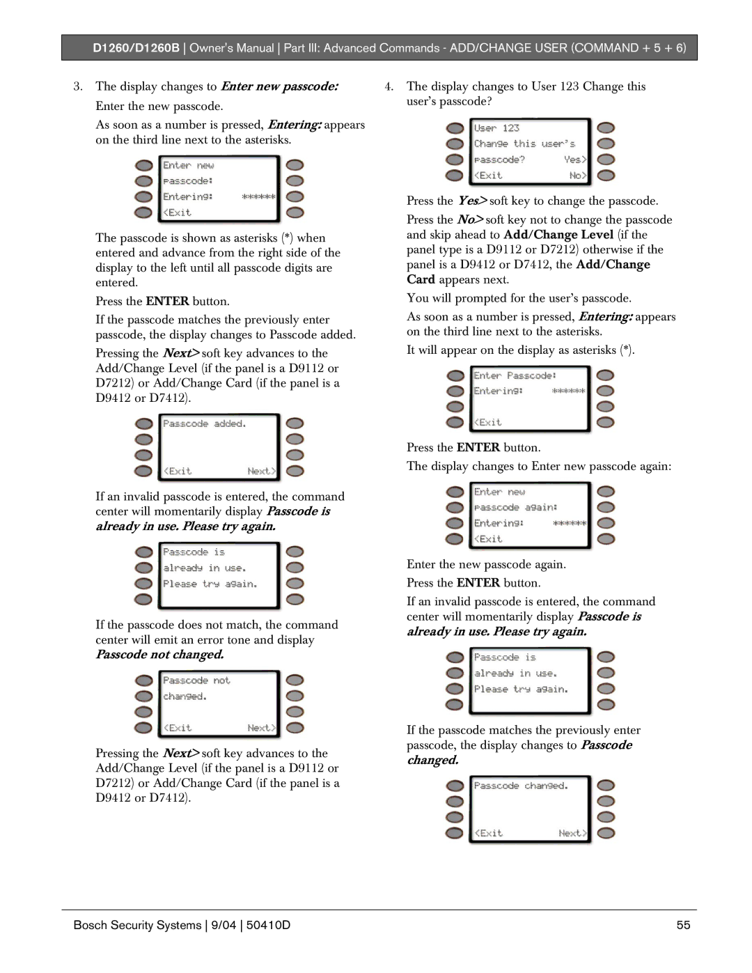 Bosch Appliances D1260B owner manual Bosch Security Systems 9/04 50410D 