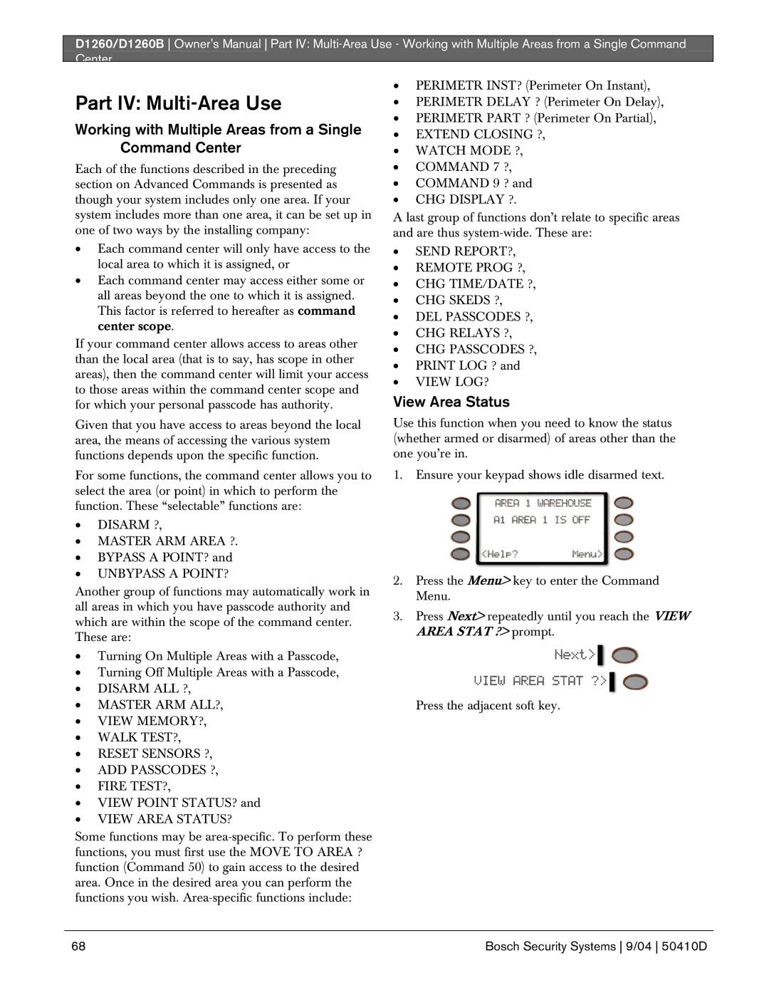 Bosch Appliances D1260B owner manual Working with Multiple Areas from a Single Command Center, View Area Status 