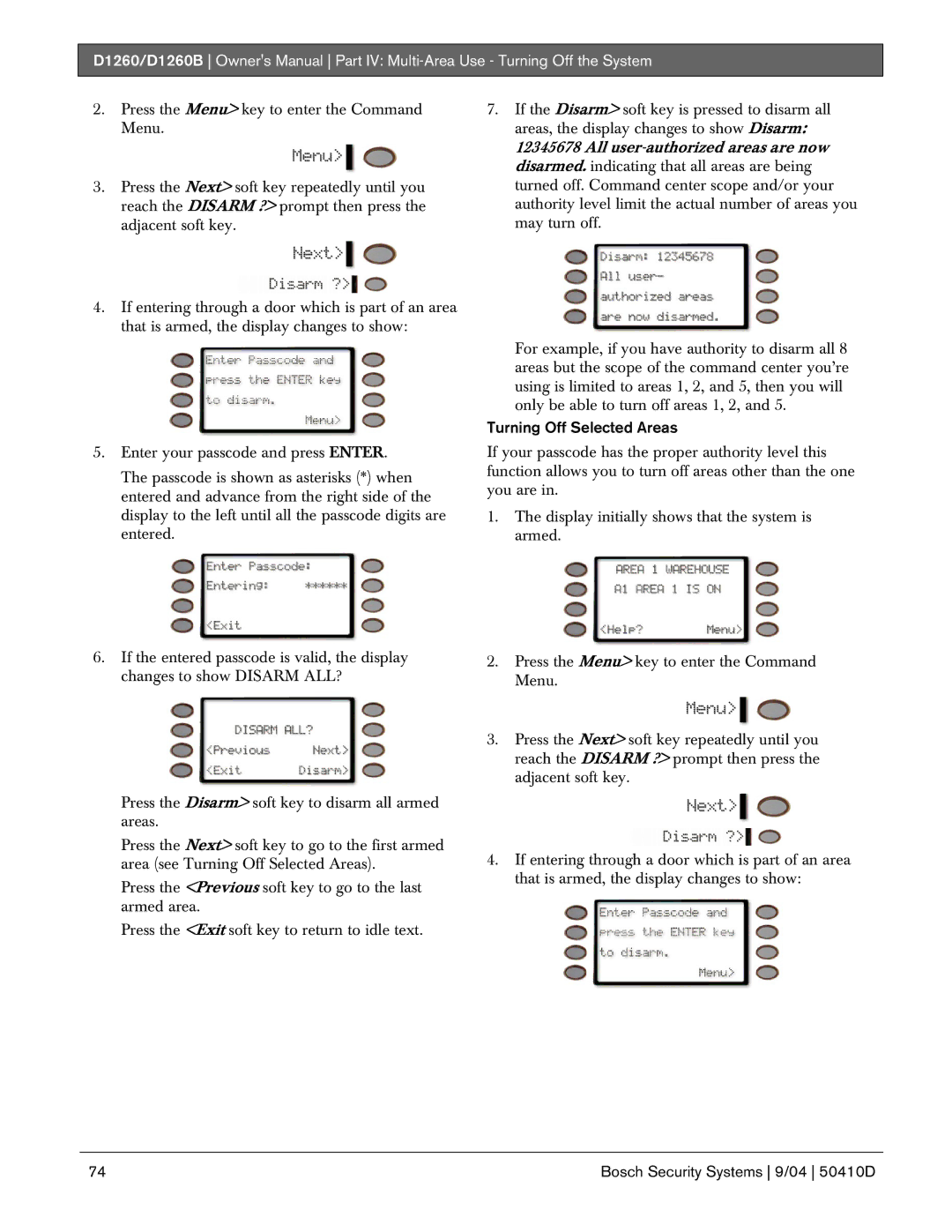 Bosch Appliances D1260B owner manual Turning Off Selected Areas 