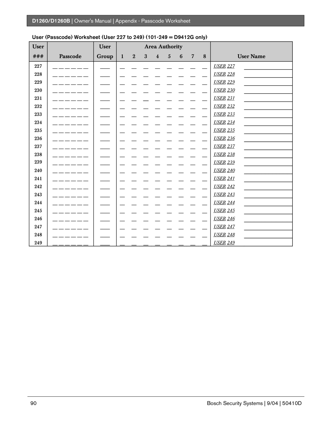 Bosch Appliances D1260B owner manual 227 