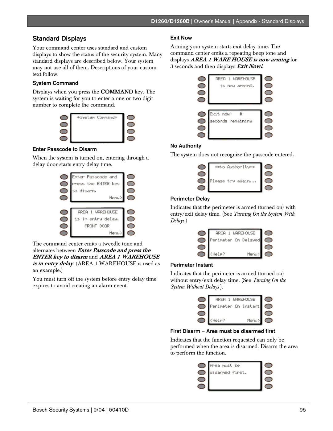 Bosch Appliances D1260B owner manual Standard Displays 