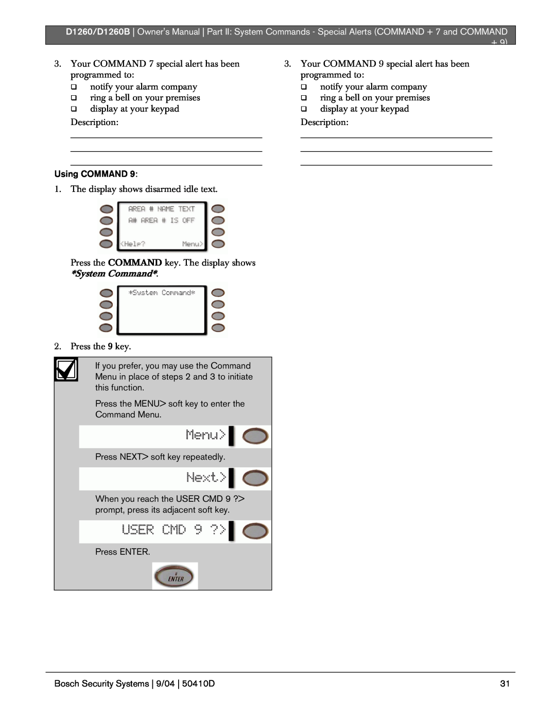 Bosch Appliances D1260B owner manual Using COMMAND 