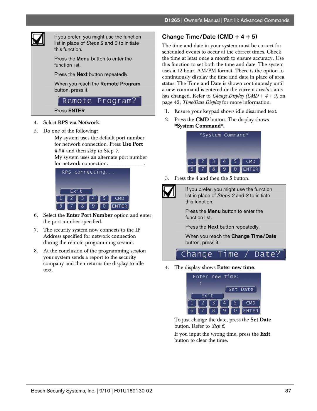 Bosch Appliances D1265 owner manual Change Time/Date CMD + 4 + 