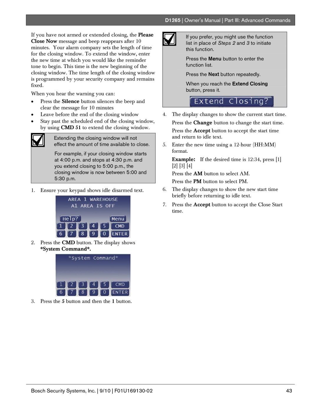 Bosch Appliances D1265 owner manual Bosch Security Systems, Inc /10 F01U169130-02 