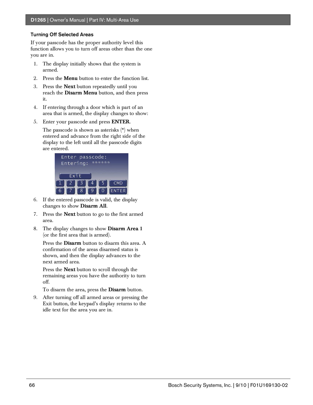 Bosch Appliances D1265 owner manual Turning Off Selected Areas 