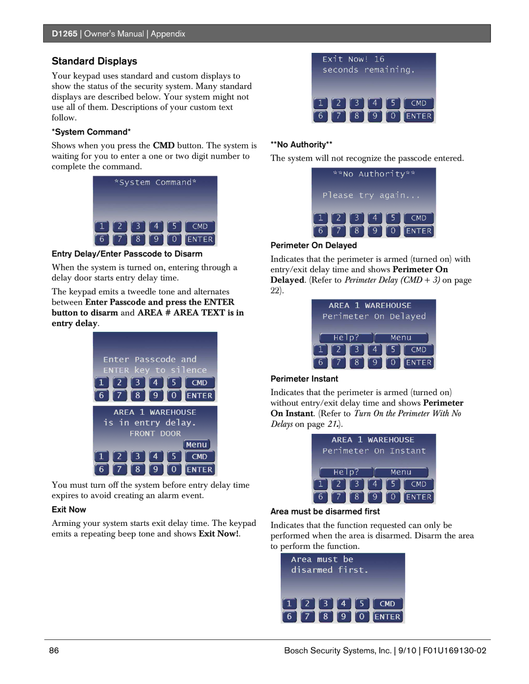 Bosch Appliances D1265 owner manual Standard Displays 