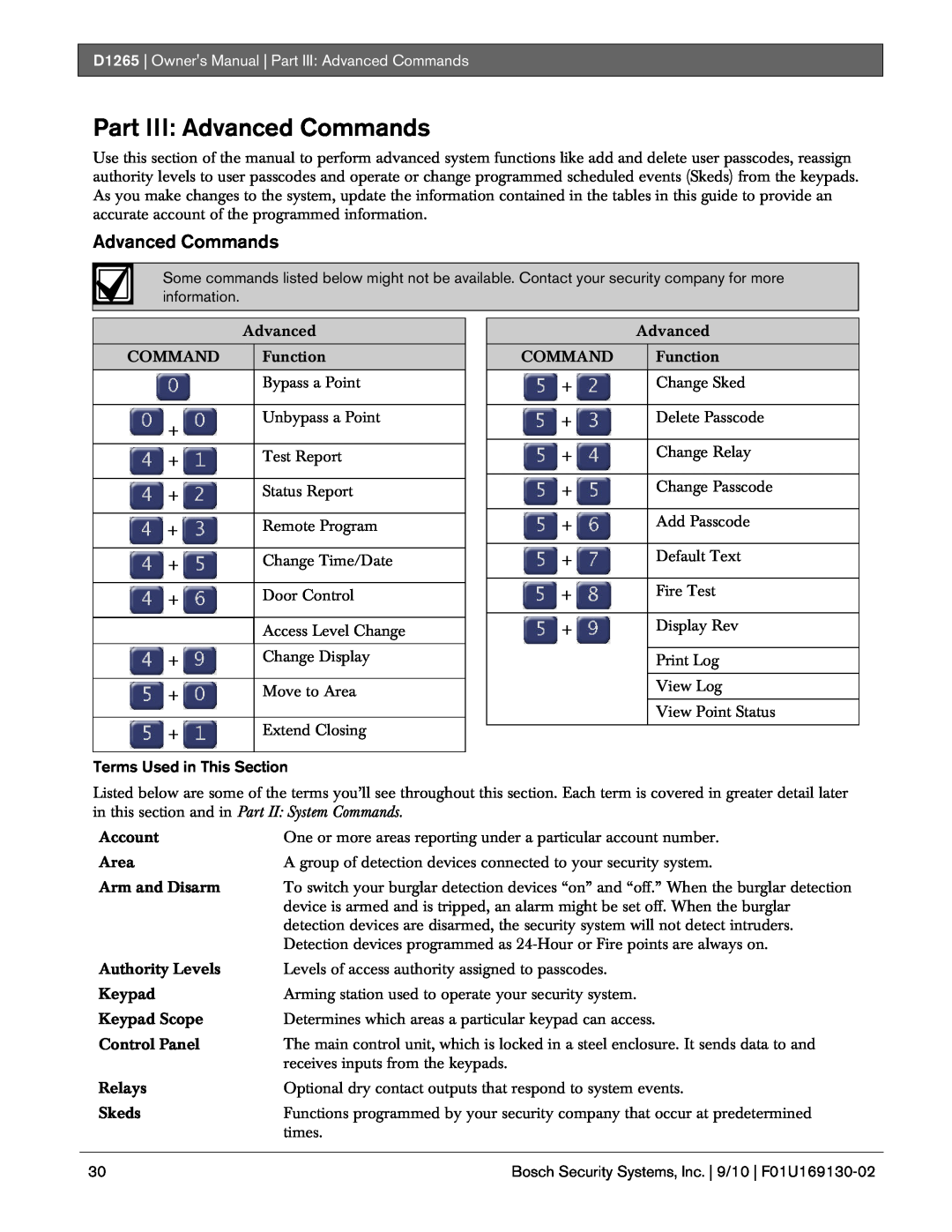 Bosch Appliances D1265 owner manual Part III: Advanced Commands 