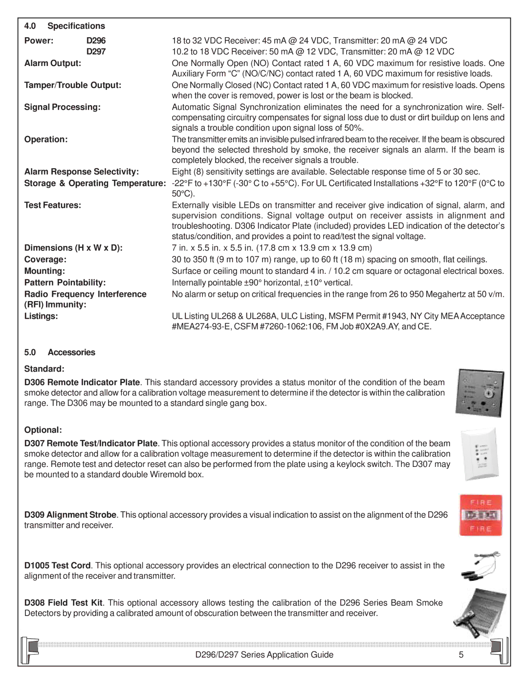 Bosch Appliances D296/D297 Specifications Power D296, Alarm Output, Tamper/Trouble Output, Signal Processing, Operation 