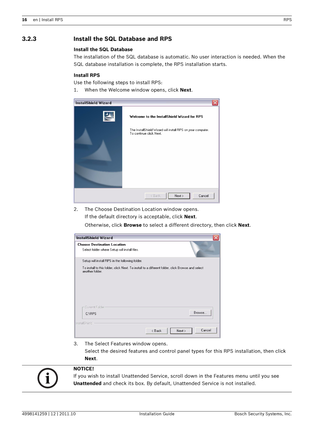 Bosch Appliances D5500CU manual Install the SQL Database and RPS 