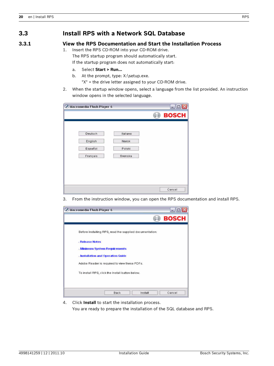 Bosch Appliances D5500CU manual Install RPS with a Network SQL Database 