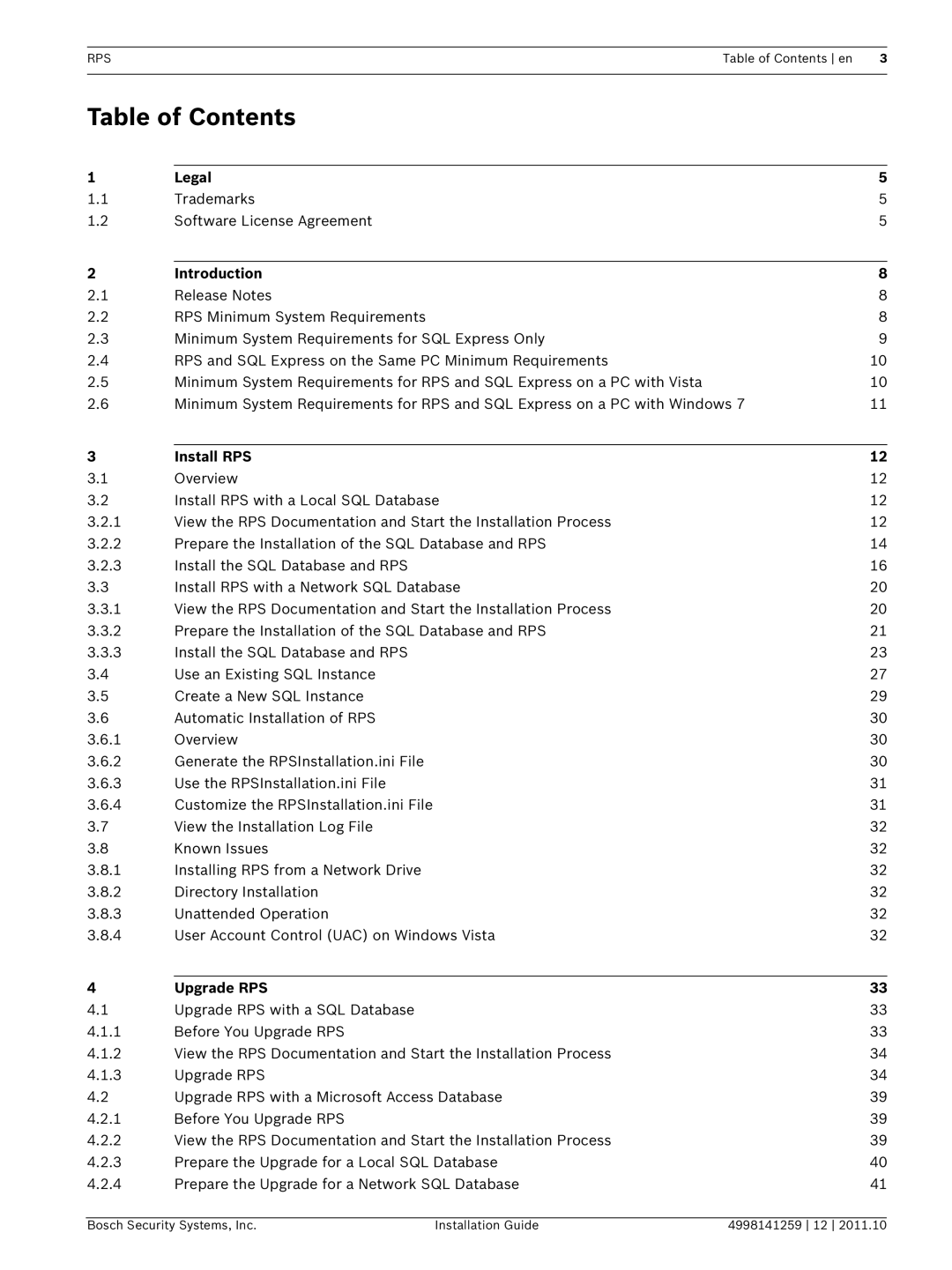 Bosch Appliances D5500CU manual Table of Contents 