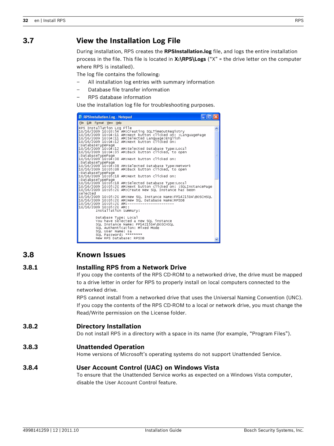 Bosch Appliances D5500CU manual View the Installation Log File, Known Issues 