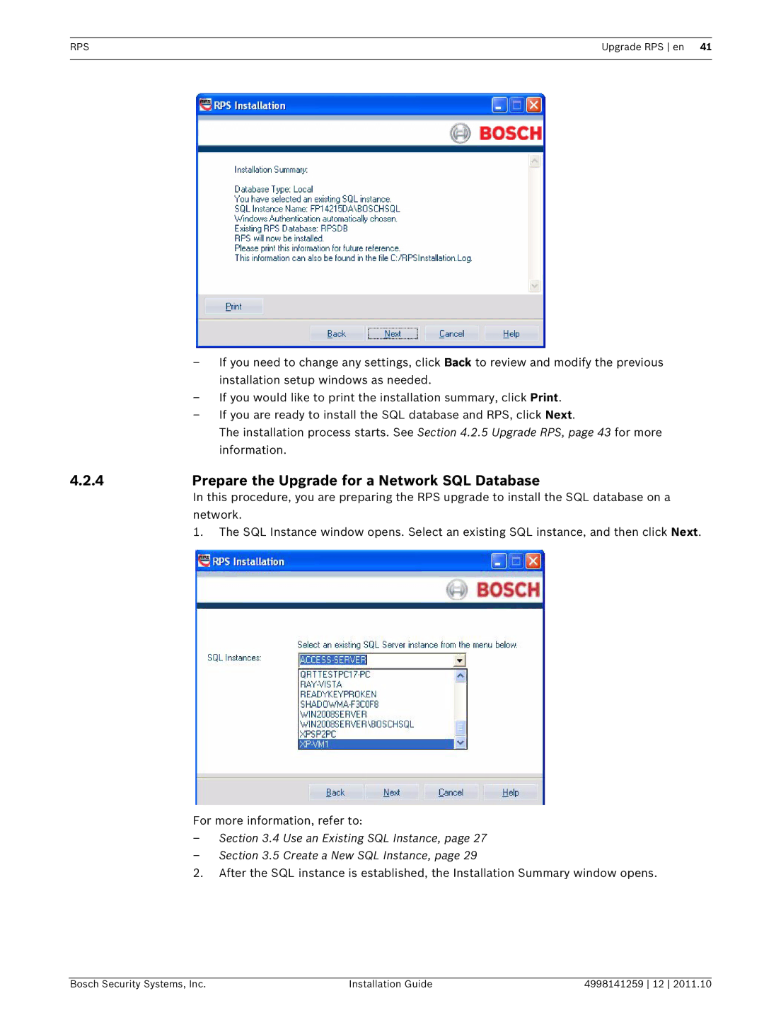 Bosch Appliances D5500CU manual Prepare the Upgrade for a Network SQL Database 