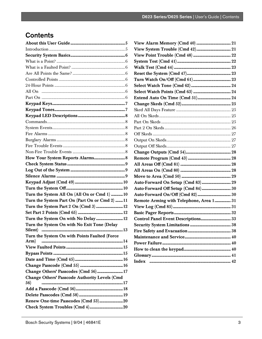 Bosch Appliances D625, D623 manual Contents 