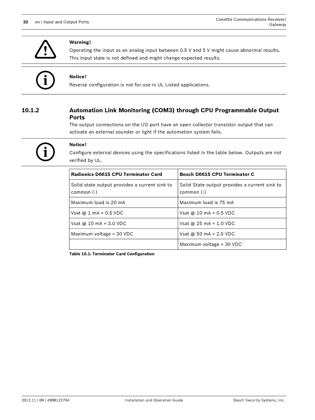 Bosch Appliances D6600 installation and operation guide Terminator Card Configuration 