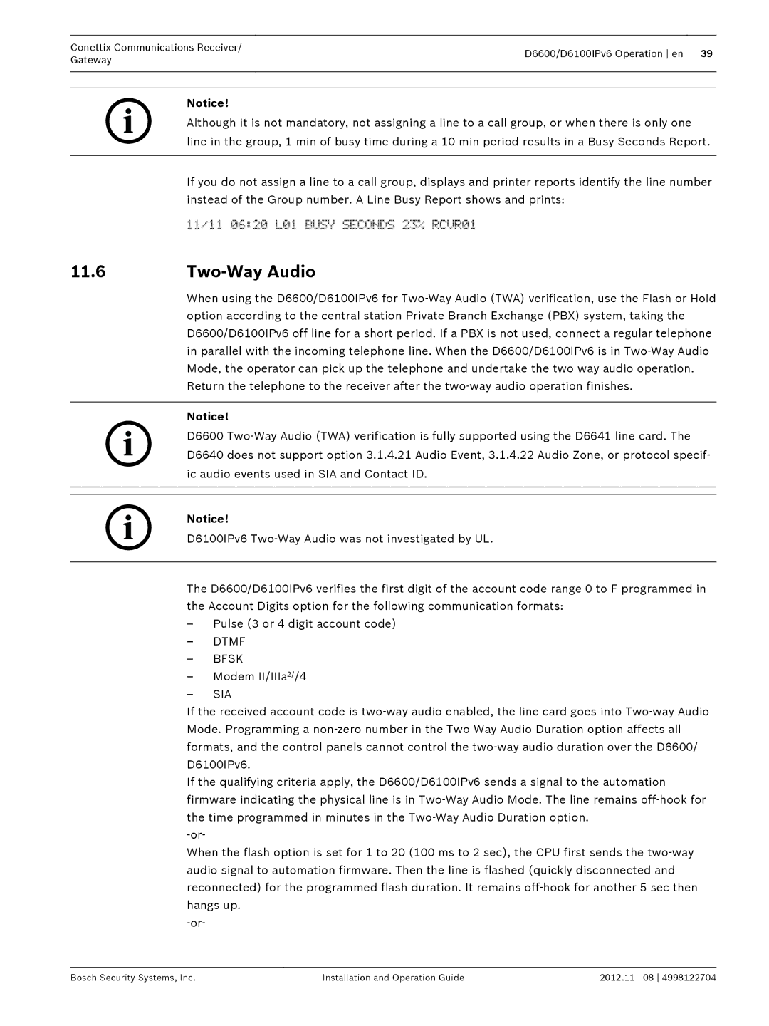 Bosch Appliances D6600 installation and operation guide Two-Way Audio, Sia 