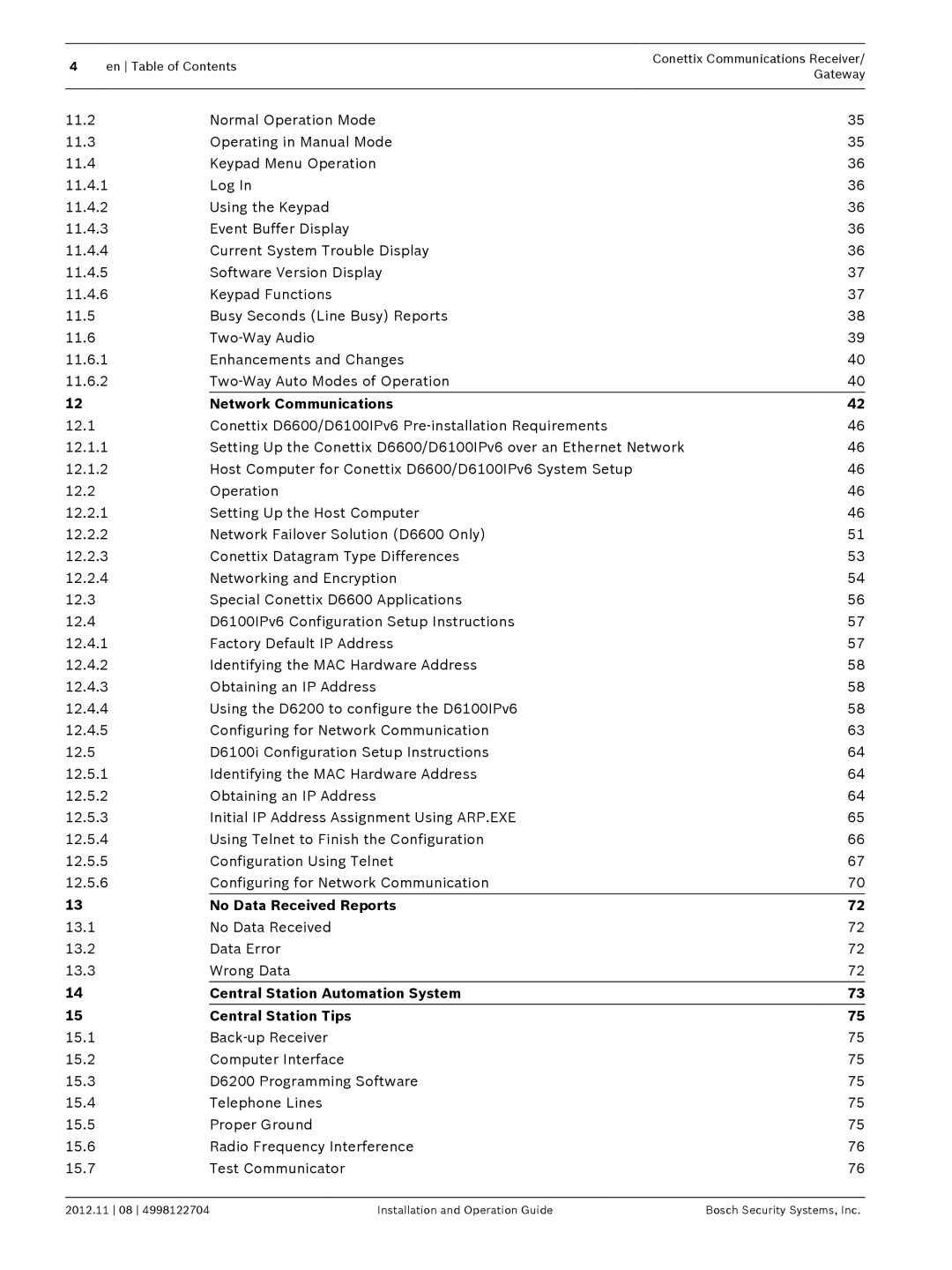 Bosch Appliances D6600 installation and operation guide Network Communications, No Data Received Reports 