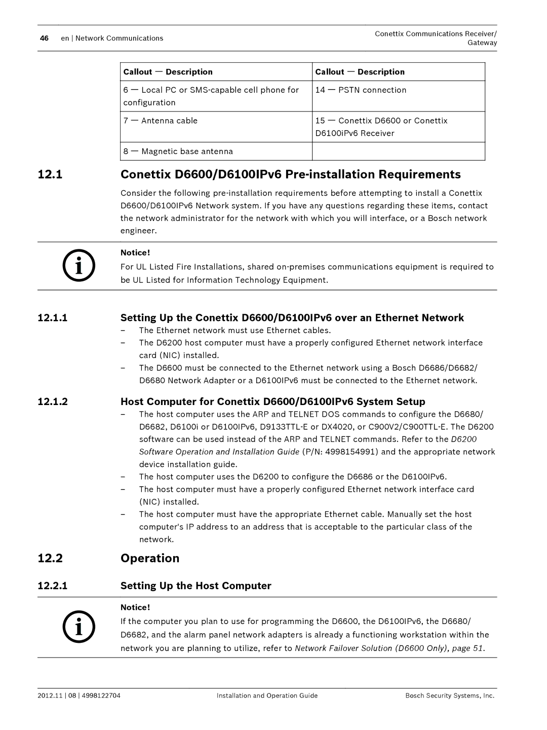 Bosch Appliances Conettix D6600/D6100IPv6 Pre-installation Requirements, Operation, Setting Up the Host Computer 