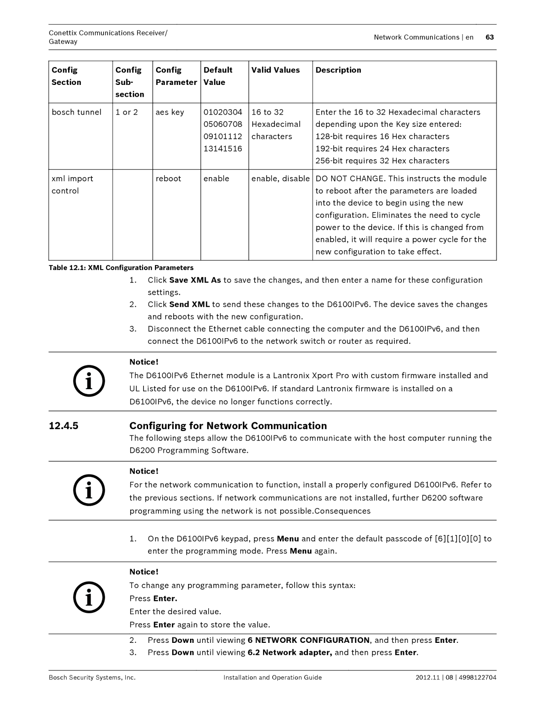 Bosch Appliances D6600 installation and operation guide Configuring for Network Communication 