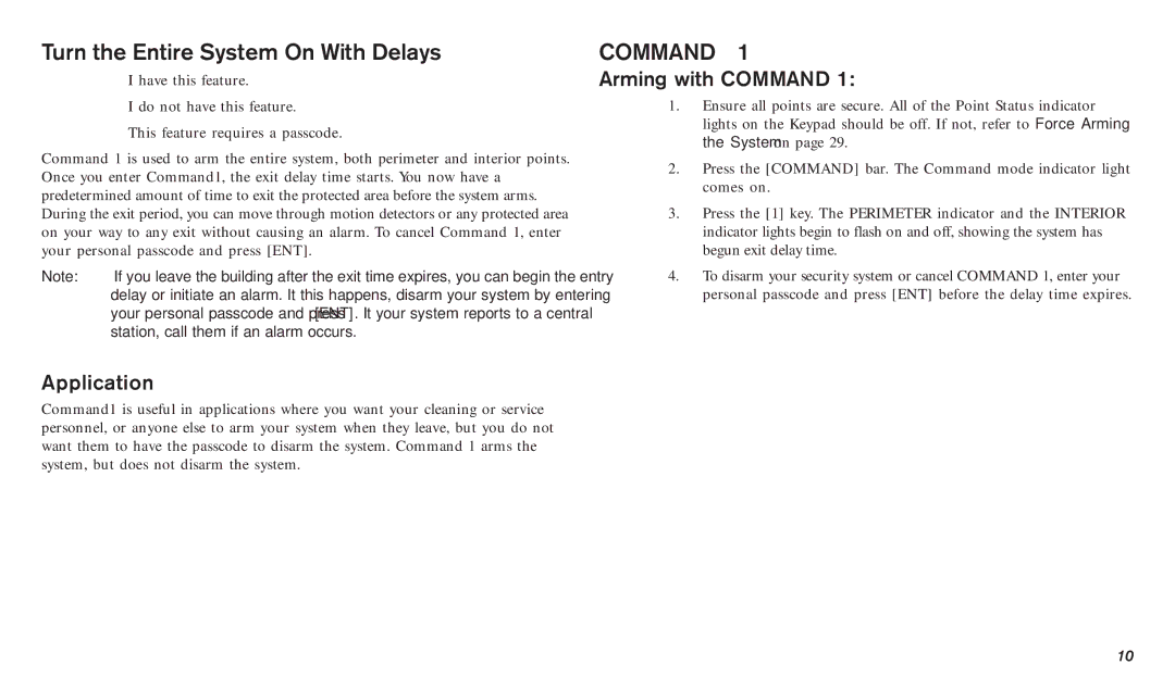 Bosch Appliances D720W, D720B manual Turn the Entire System On With Delays, Application, Arming with Command 