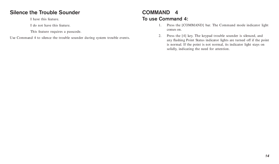 Bosch Appliances D720B, D720W manual Silence the Trouble Sounder, To use Command 