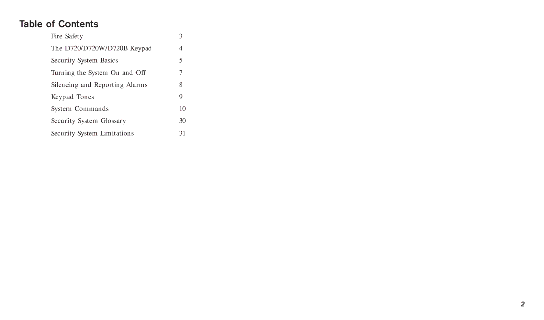 Bosch Appliances D720B, D720W manual Table of Contents 