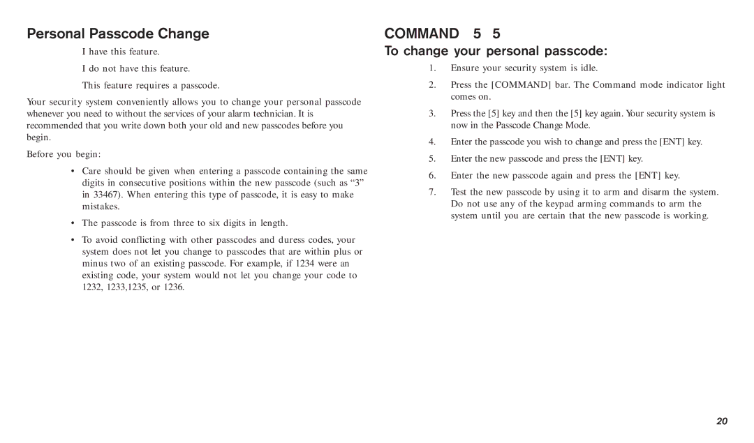 Bosch Appliances D720B, D720W manual Personal Passcode Change, To change your personal passcode 