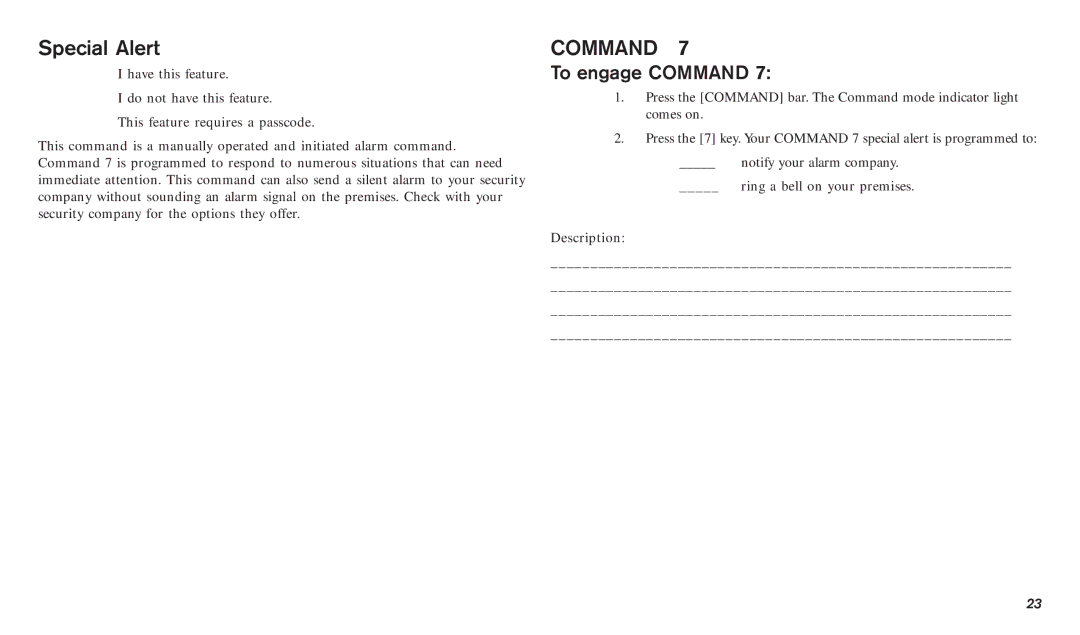 Bosch Appliances D720B, D720W manual Special Alert, To engage Command 