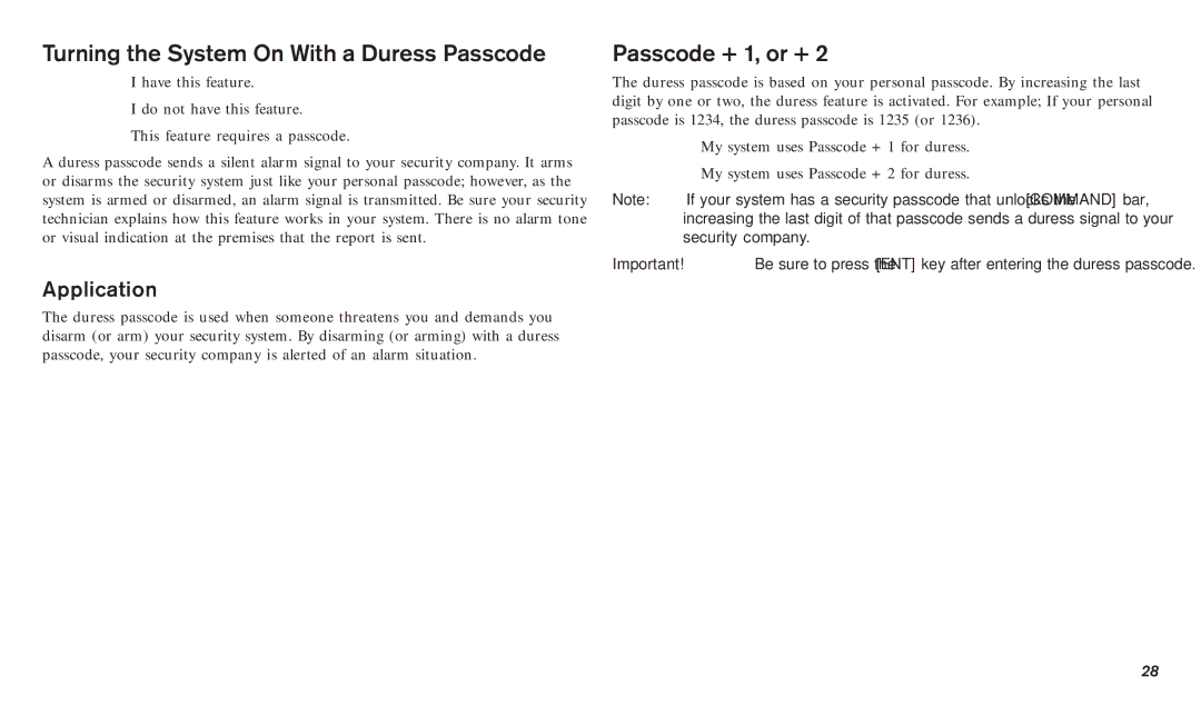 Bosch Appliances D720W, D720B manual Turning the System On With a Duress Passcode, Passcode + 1, or + 