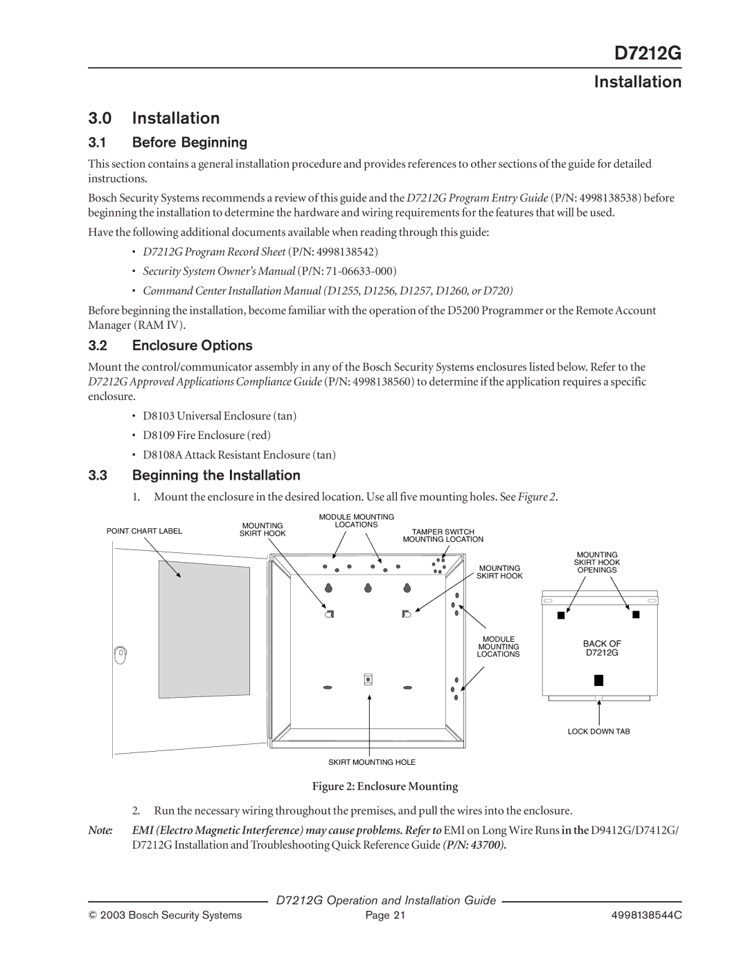 Bosch Appliances D7212G manual Before Beginning, Enclosure Options, Beginning the Installation 