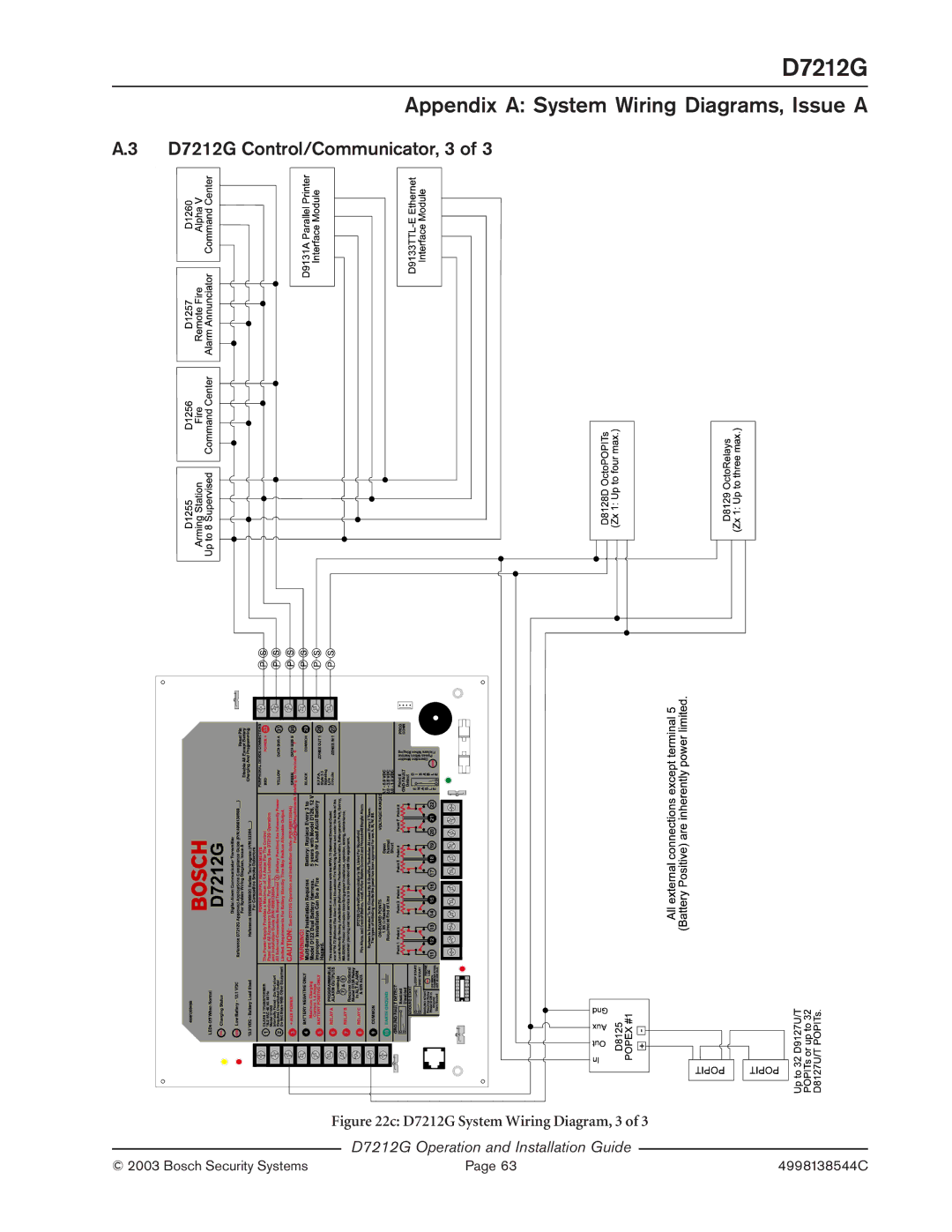 Bosch Appliances manual D7212G Control/Communicator, 3, D7212G System Wiring Diagram, 3 