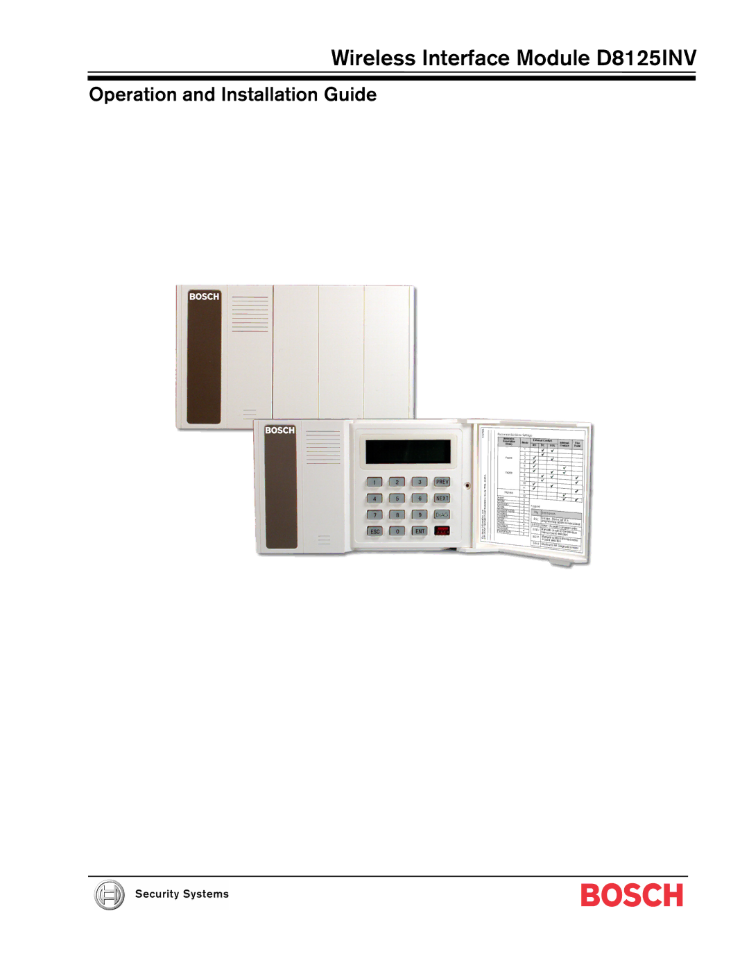 Bosch Appliances manual Wireless Interface Module D8125INV 