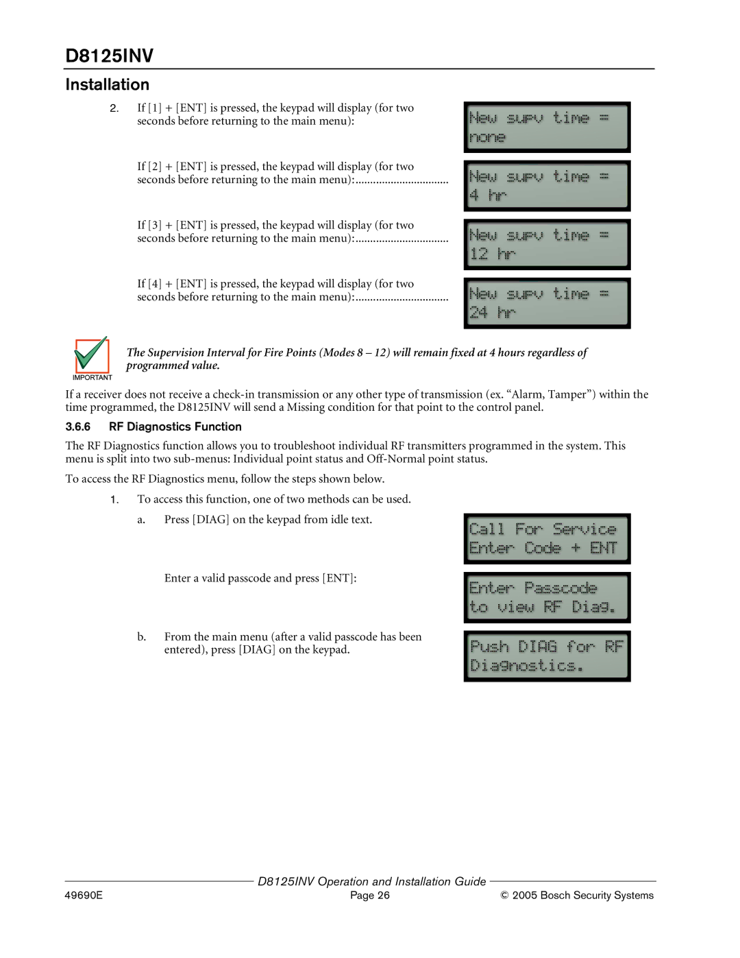 Bosch Appliances D8125INV manual RF Diagnostics Function 