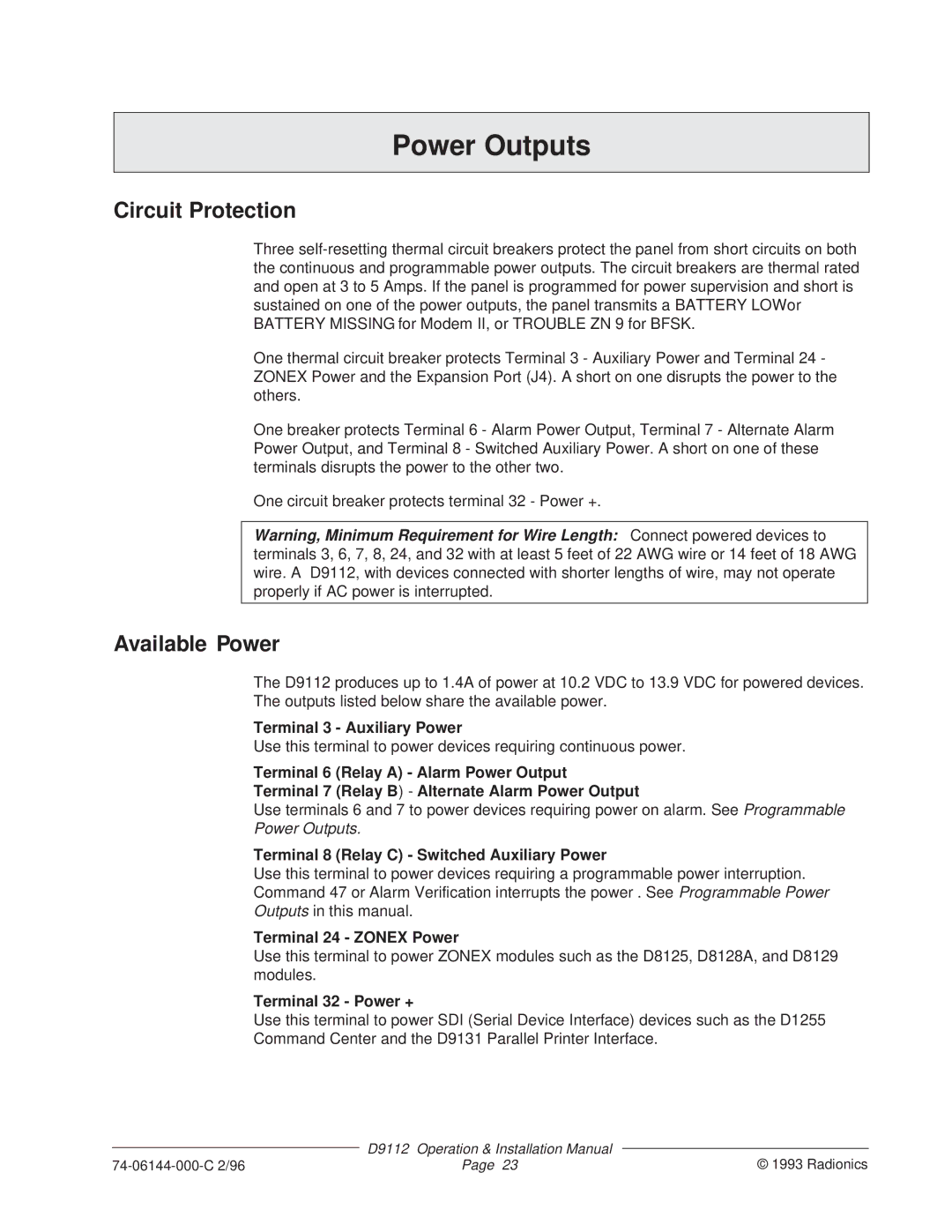 Bosch Appliances D9112 installation manual Power Outputs, Circuit Protection, Available Power 