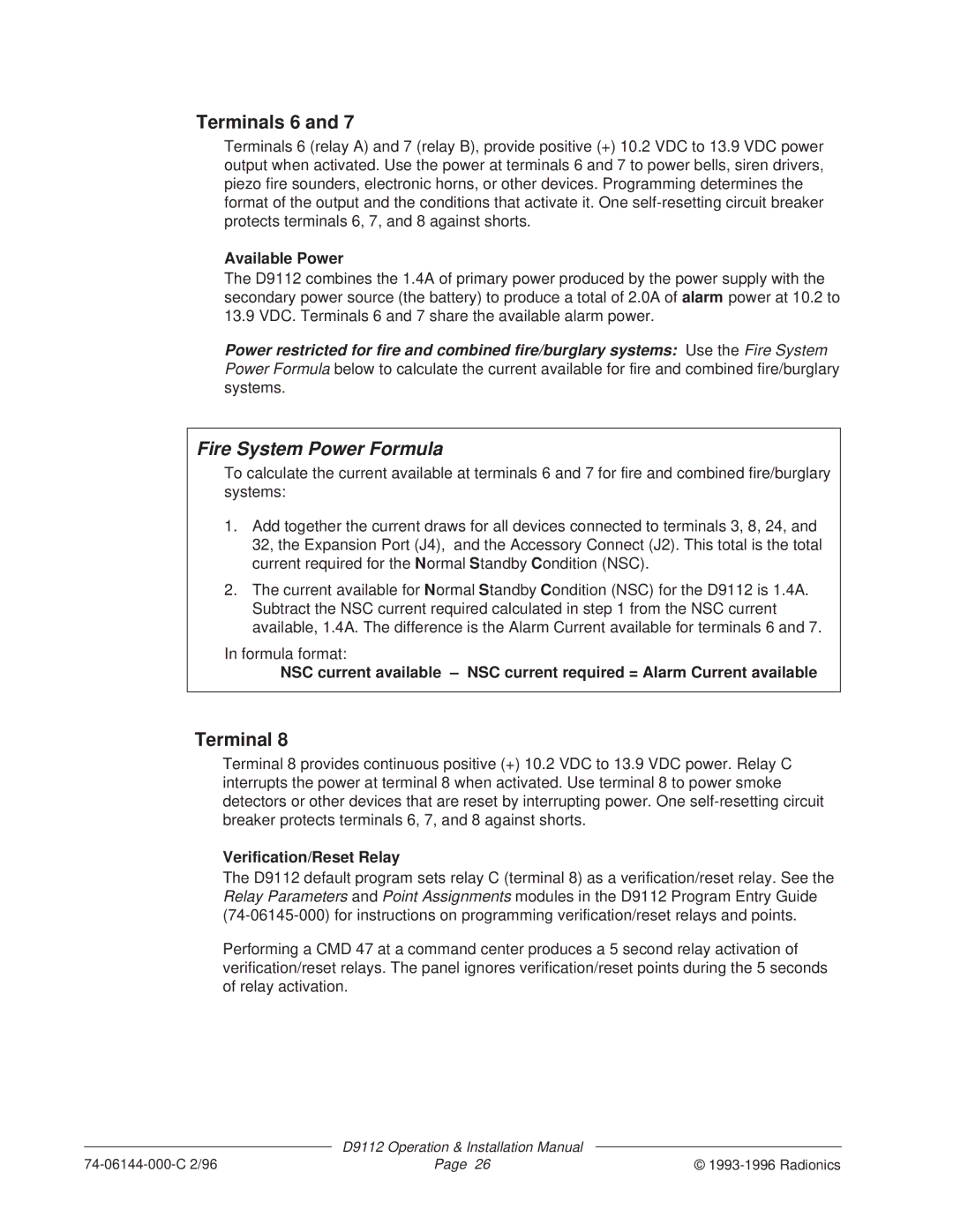 Bosch Appliances D9112 installation manual Terminals 6, Available Power, Verification/Reset Relay 