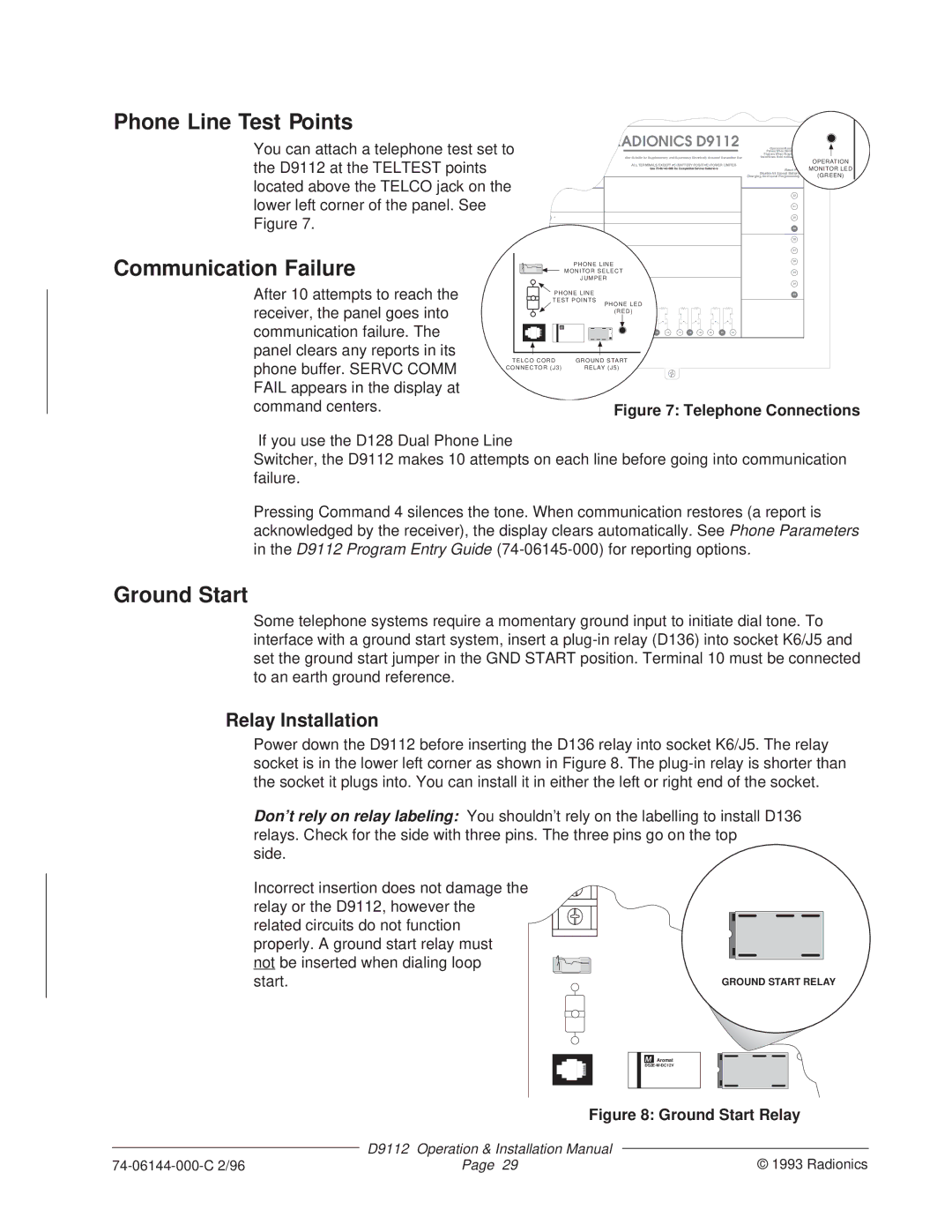 Bosch Appliances D9112 installation manual Ground Start, Relay Installation 