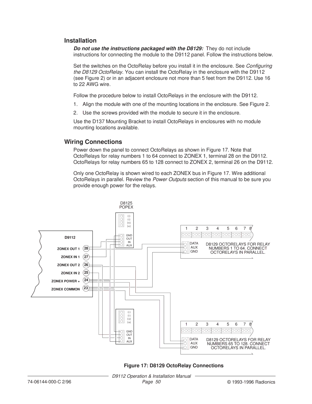 Bosch Appliances D9112 installation manual Installation, Wiring Connections 