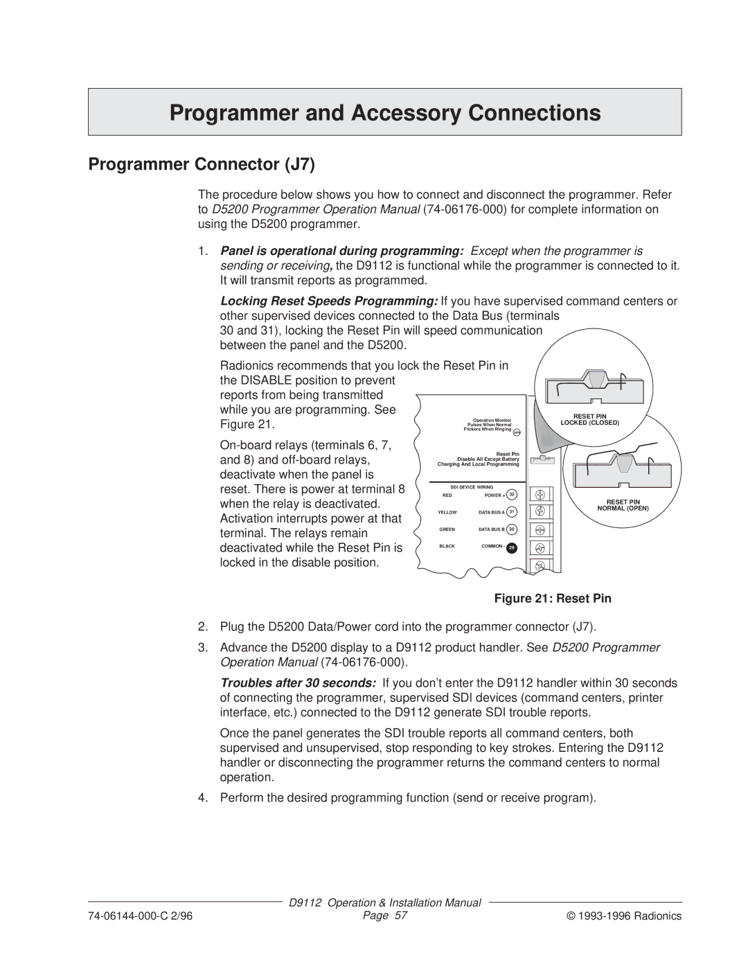 Bosch Appliances D9112 installation manual Programmer and Accessory Connections, Programmer Connector J7 