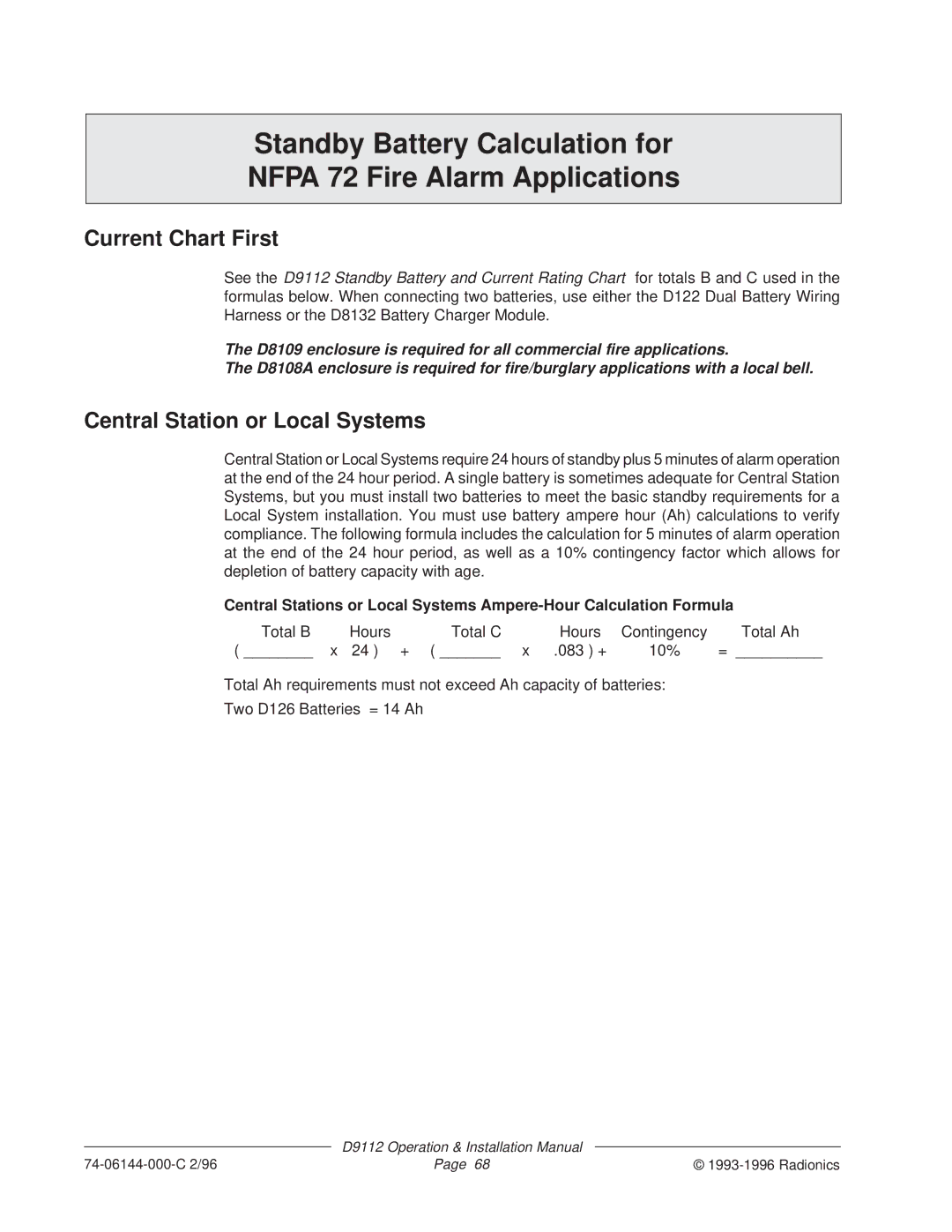 Bosch Appliances D9112 installation manual Current Chart First, Central Station or Local Systems 