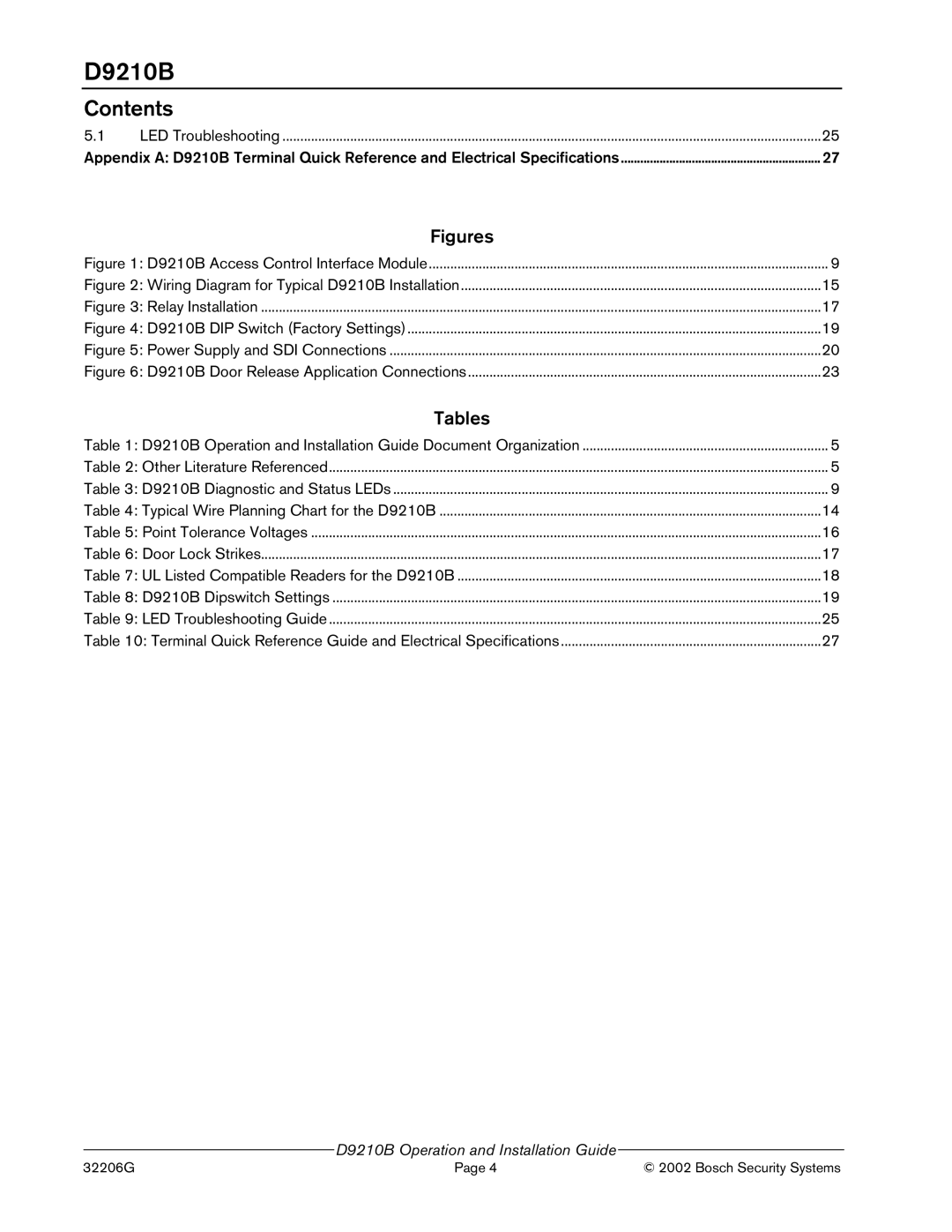 Bosch Appliances D9210B manual Figures, Tables 