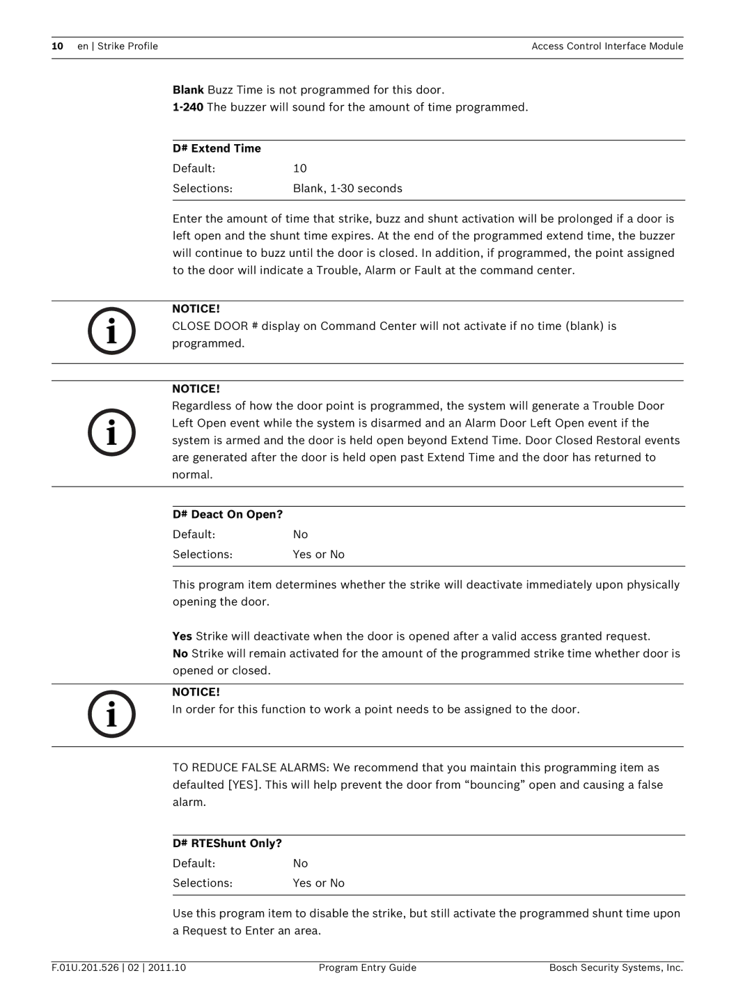 Bosch Appliances D9210C manual # Extend Time, # Deact On Open?, # RTEShunt Only? 